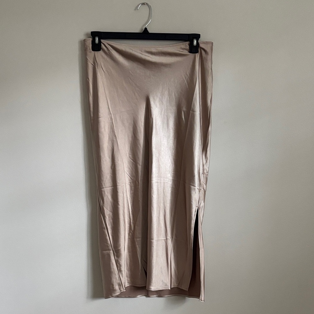 Old Navy: Silk Beige Midi Skirt